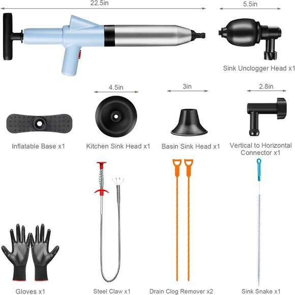 High Pressure Toilet Plunger Stainless Steel Drain Blaster w/ RealTime Barometer - Picture 6 of 9